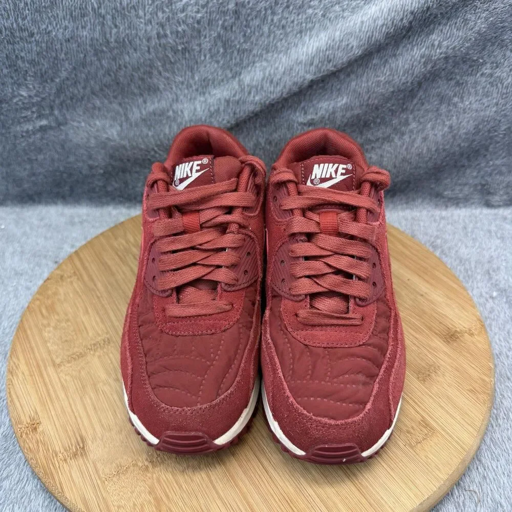 Nike Air Max 90 Shoes Womens Size 6 Red Quilted Suede Sneakers 443817-601